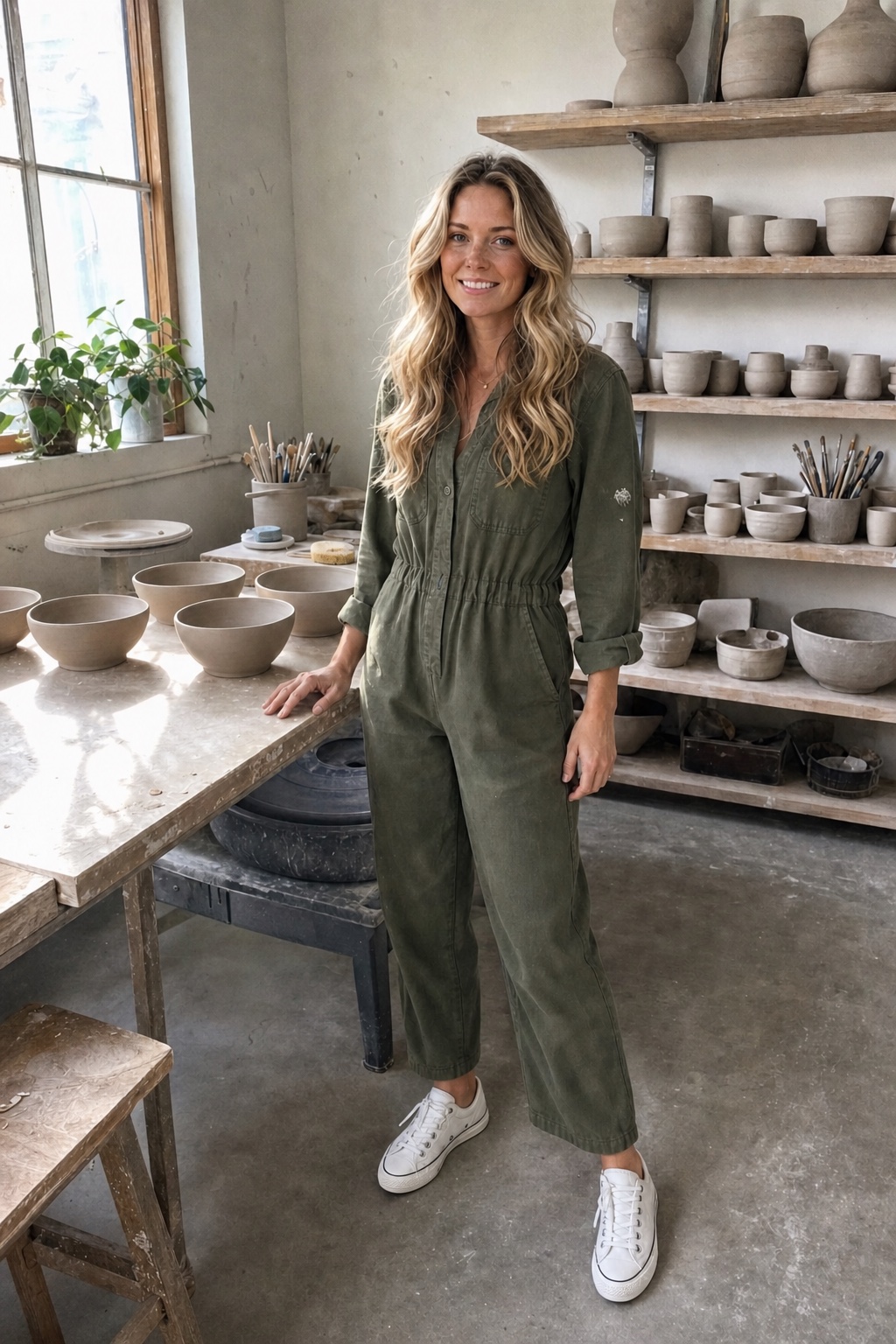 Casey Brennan working at a pottery studio